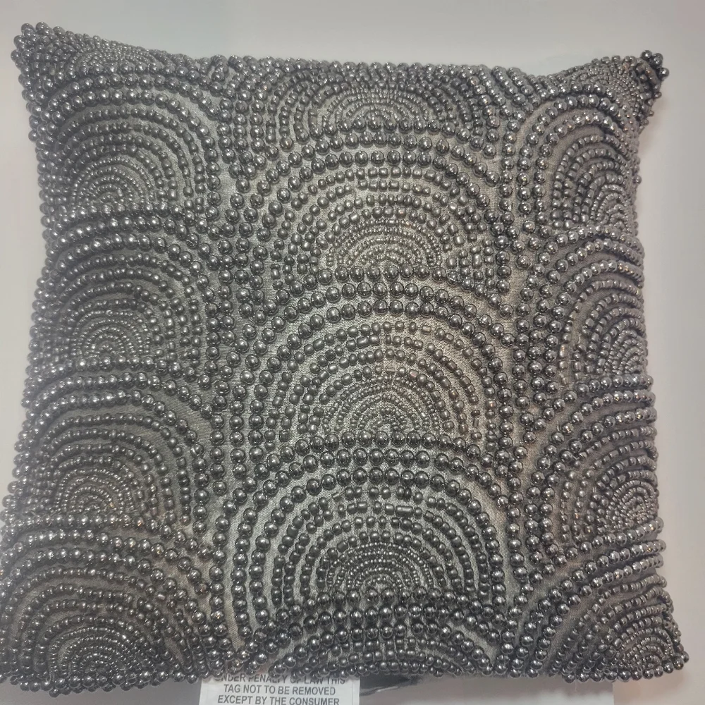 New Rare Donna Karan Metallic Beaded Accent Pillow Hard To Find
